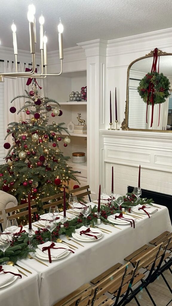 A burgundy christmas table setting inspo