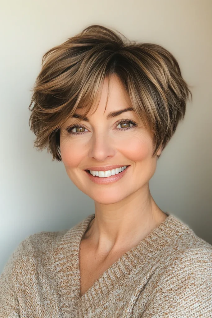 25 cortes de cabello rejuvenecedores para mujeres mayores de 50 18 15. Bixie Cut with Warm Caramel Accents Short Haircuts For Women Over 50 With Thick Hair