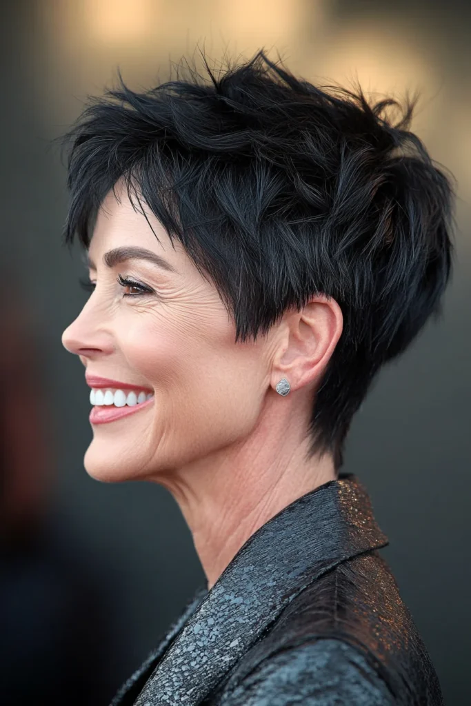 25 cortes de cabello rejuvenecedores para mujeres mayores de 50 11 18. Sculpted Crop with Jet Black Shine Short Haircuts For Women Over 50 With Thick Hair