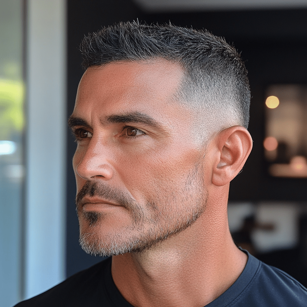 30 cortes de cabello modernos para hombres mayores de 40 años 17 man in his 40s with a classic crew cut haircut