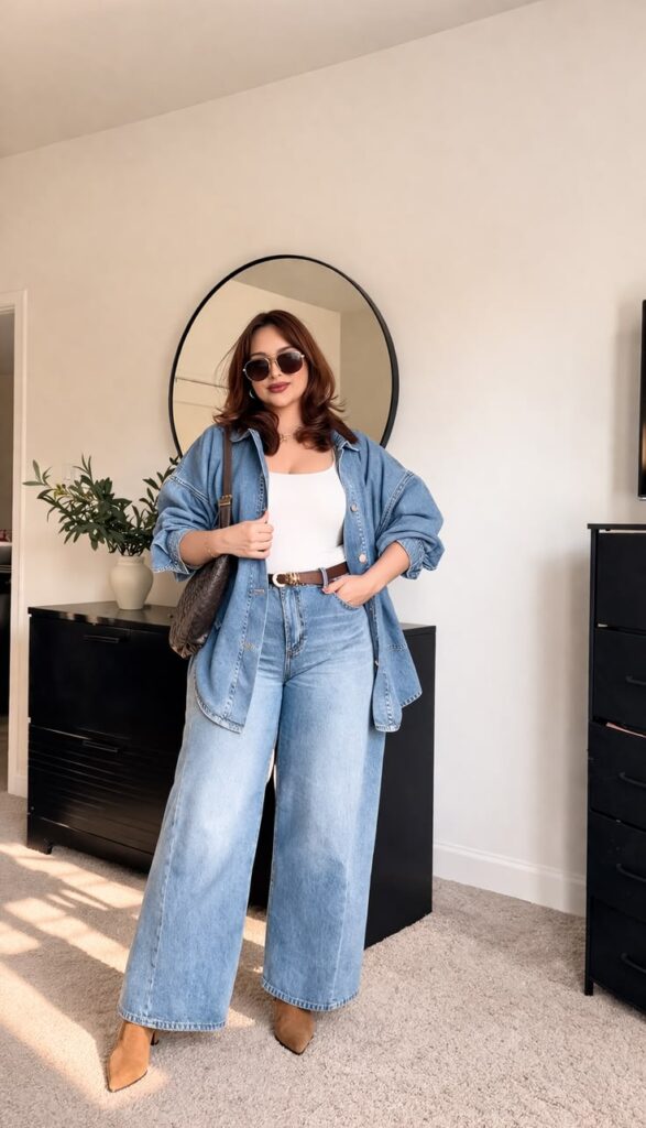 Effortless Wide Leg Jeans Outfit for Curvy Women Spring Edition